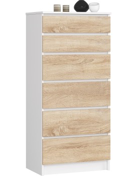 Komoda Kuba 60 cm - 6 šuplíků bílá/sonoma