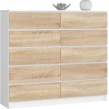 Komoda Kuba 140 cm 10 šuplíků bílá/dub sonoma