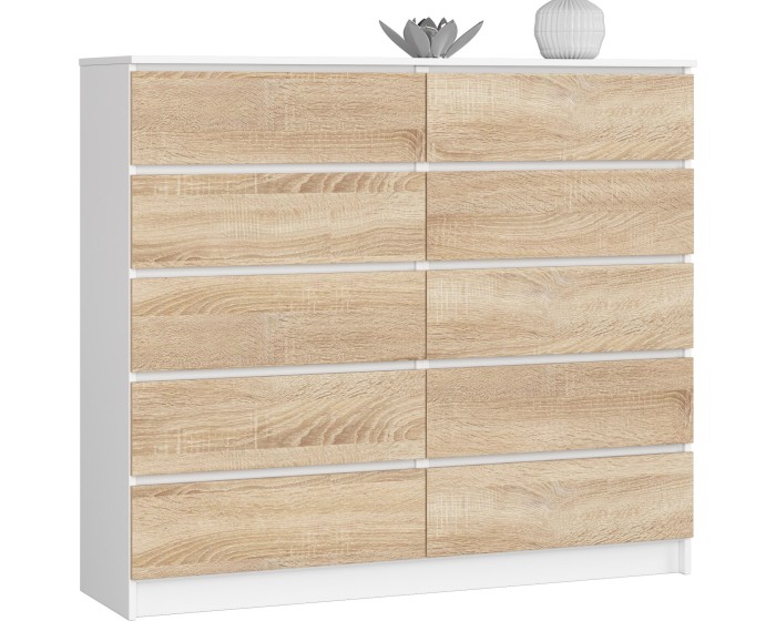 Komoda Kuba 140 cm 10 šuplíků bílá/dub sonoma