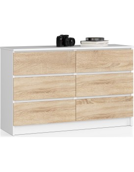 Komoda Kuba 120 cm 6 šuplíků bílá/dub sonoma