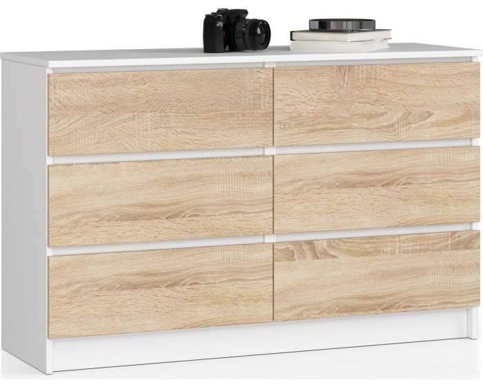 Komoda Kuba 120 cm 6 šuplíků bílá/dub sonoma