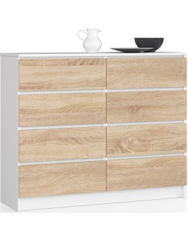 Komoda Kuba 120 cm 8 šuplíků bílá/sonoma