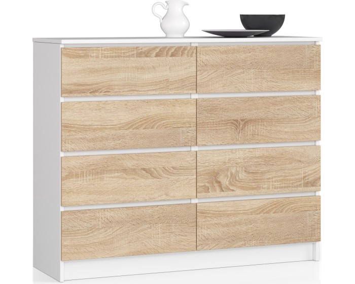 Komoda Kuba 120 cm 8 šuplíků bílá/sonoma