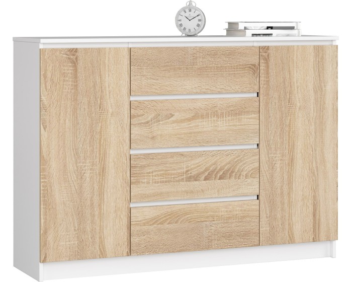 Komoda Kryštof 140 cm 2 skříňky a 4 šuplíky bílá/sonoma