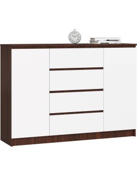 Komoda Kryštof 140 cm 2 skříňky a 4 šuplíky wenge/bílá
