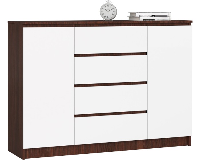 Komoda Kryštof 140 cm 2 skříňky a 4 šuplíky wenge/bílá