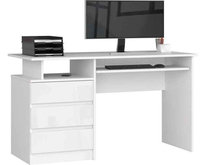 Volně stojící psací stůl CLP 135 cm bílý lesk