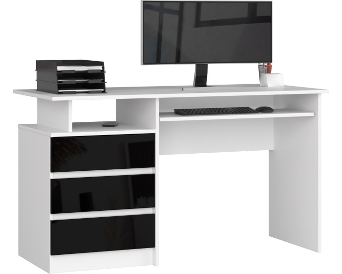 Volně stojící psací stůl CLP 135 cm bílý/černý lesk