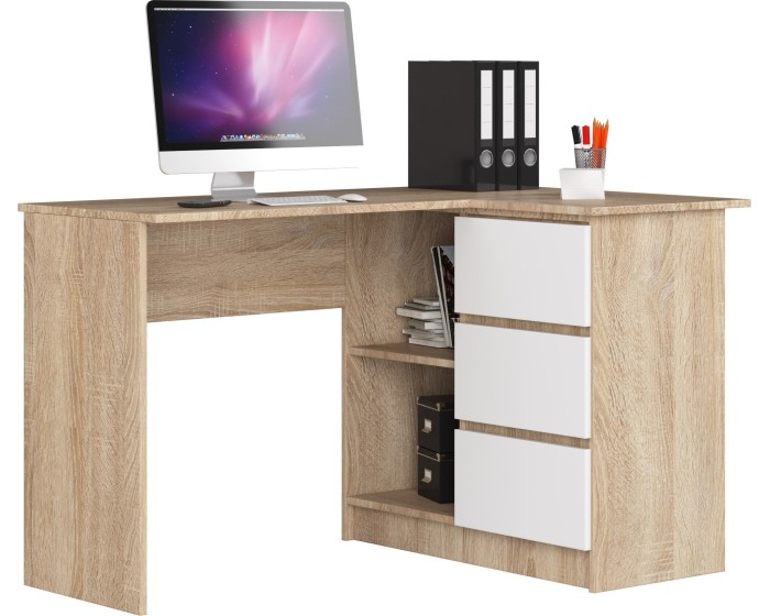 Rohový psací stůl B16 124 cm dub sonoma/bílý pravý