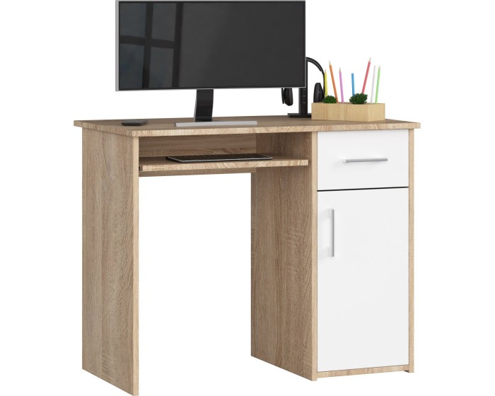 Volně stojící psací stůl Pin 90 cm dub sonoma/bílý