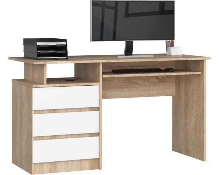 Volně stojící psací stůl CLP 135 cm dub sonoma/bílý