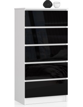 Komoda Kuba 60 cm - 5 šuplíků bílá/černá