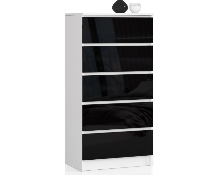 Komoda Kuba 60 cm - 5 šuplíků bílá/černá