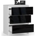 Komoda Kuba 60 cm - 3 šuplíky bílá/černá