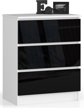 Komoda Kuba 60 cm - 3 šuplíky bílá/černá