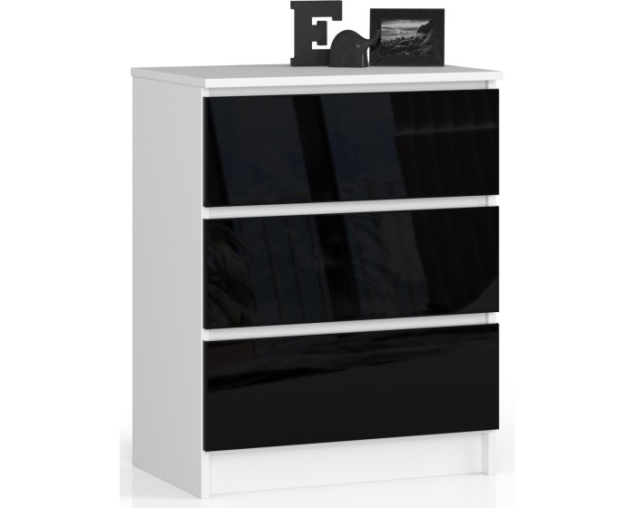 Komoda Kuba 60 cm - 3 šuplíky bílá/černá