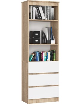 Kancelářský regál Rexa 60 cm 3 šuplíky a 2 police dub sonoma/bílý