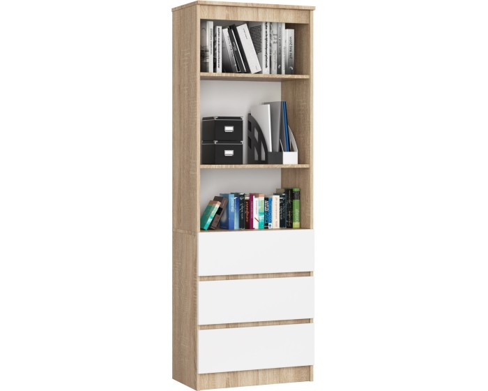 Kancelářský regál Rexa 60 cm 3 šuplíky a 2 police dub sonoma/bílý