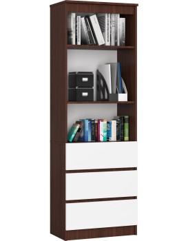 Knihovna Ronald 60 cm 3 šuplíky a 3 police wenge/bílá
