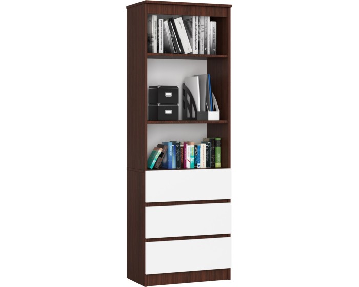 Knihovna Ronald 60 cm 3 šuplíky a 3 police wenge/bílá