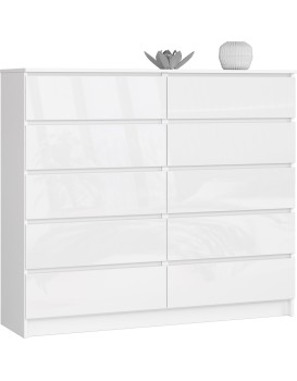 Komoda Kuba 140 cm 10 šuplíků bílá lesk