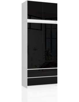 Šatní skříň s nástavcem Star 90 cm bílá/černá lesk
