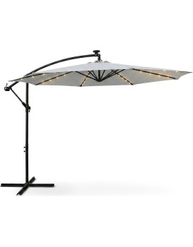 Zahradní slunečník MILIN s LED osvětlením 300 cm světle šedý
