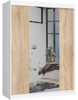 Šatní skříň se zrcadlem Reton 150 cm bílá/dub sonoma
