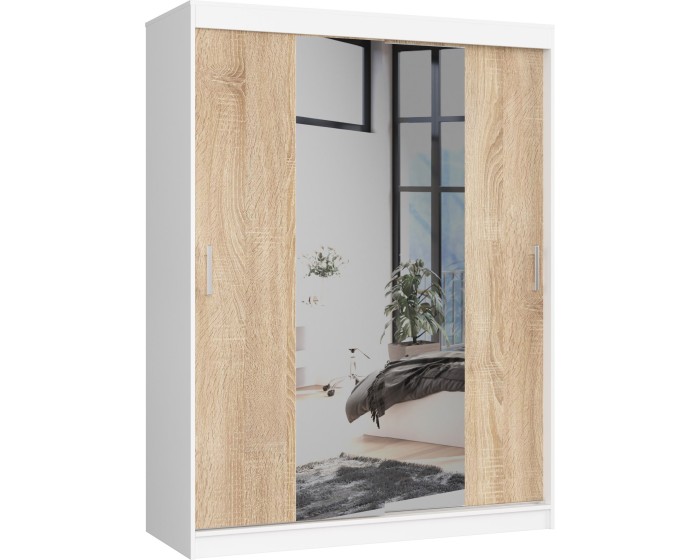 Šatní skříň se zrcadlem Reton 150 cm bílá/dub sonoma