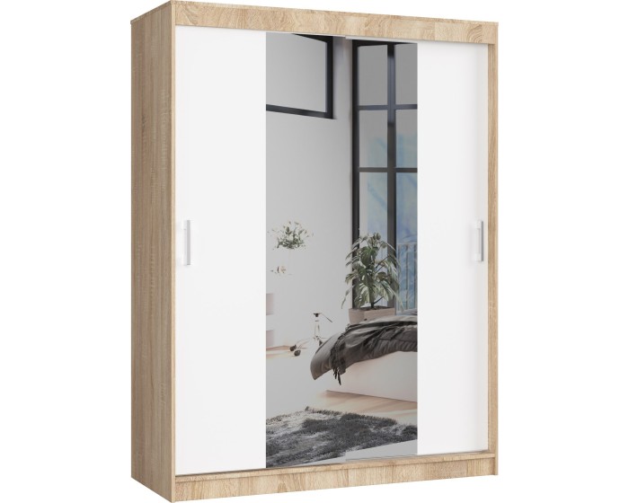 Šatní skříň se zrcadlem Reton 150 cm dub sonoma/bílá