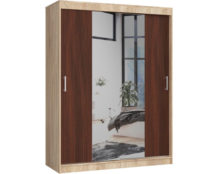 Šatní skříň se zrcadlem Reton 150 cm dub sonoma/wenge