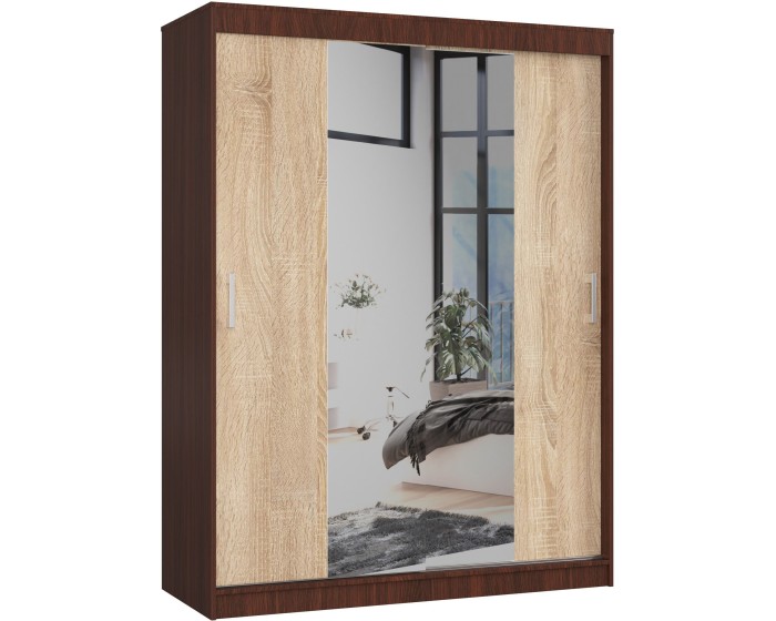 Šatní skříň se zrcadlem Reton 150 cm wenge/dub sonoma