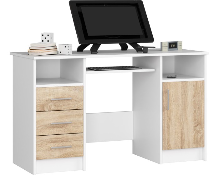 Volně stojící psací stůl Ana 124 cm bílý/dub sonoma