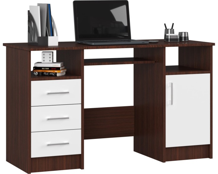 Volně stojící psací stůl Ana 124 cm wenge/bílý