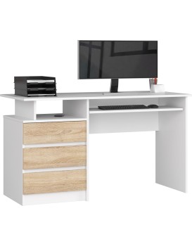 Volně stojící psací stůl CLP 135 cm bílý/dub sonoma