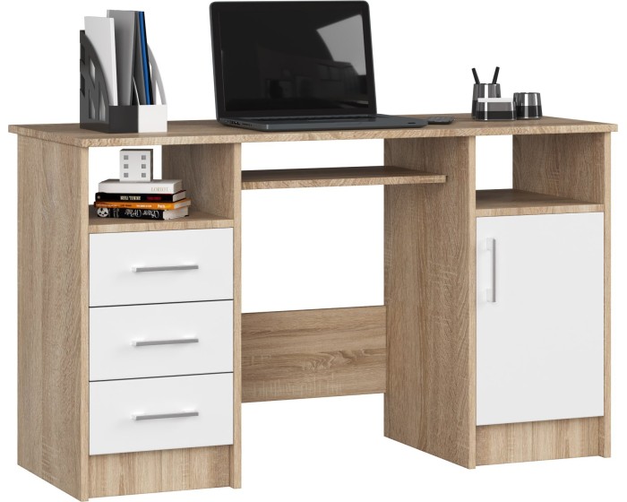 Volně stojící psací stůl Ana 124 cm dub sonoma/bílý