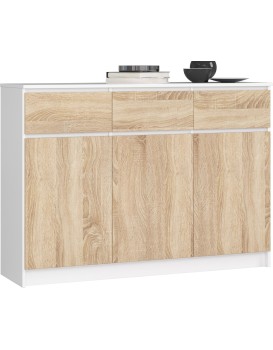 Komoda Karolína 140 cm 3 skříňky a 3 šuplíky bílá/sonoma