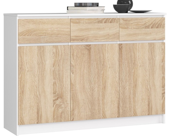 Komoda Karolína 140 cm 3 skříňky a 3 šuplíky bílá/sonoma