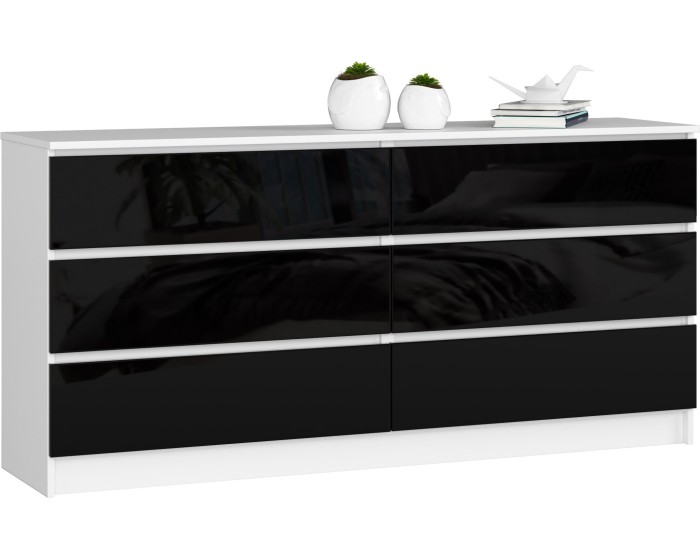 Komoda Rollo V 160 cm bílá/černá lesklá