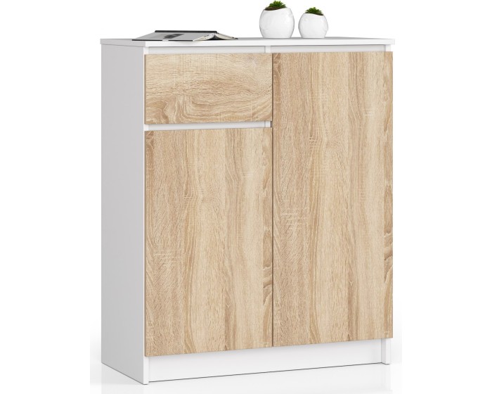 Komoda Kiara 80 cm 2 skříňky a 1 šuplík bílá/dub sonoma