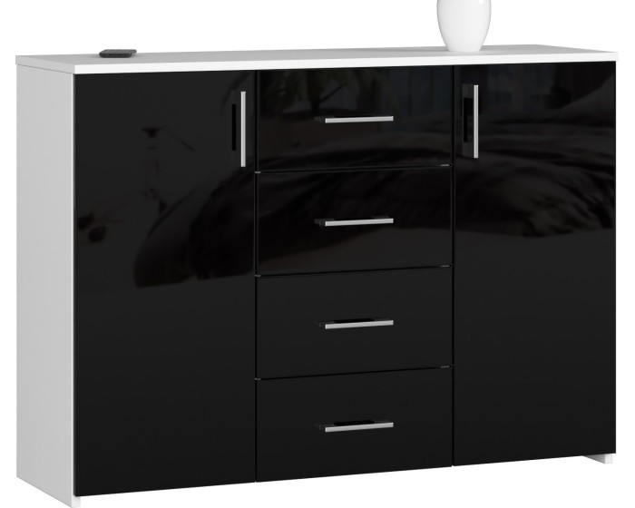 Komoda Torvi K 110 cm bílá/černá lesklá