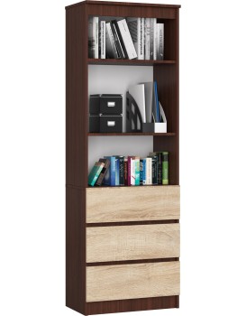 Knihovna Ronald 60 cm 3 šuplíky a 3 police wenge/sonoma