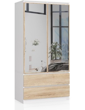 Šatní skříň Star se zrcadlem 90 cm bílá/dub sonoma