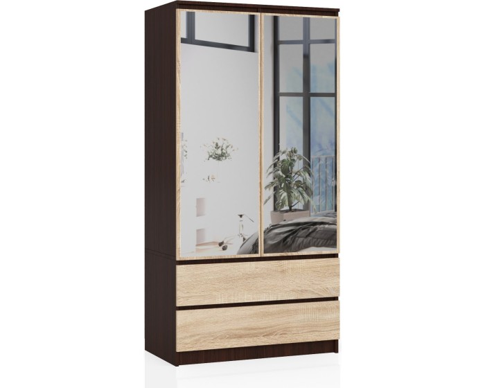 Šatní skříň Star se zrcadlem 90 cm wenge/dub sonoma