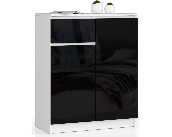 Komoda Kiara 80 cm 2 skříňky a 1 šuplík bílá/černá