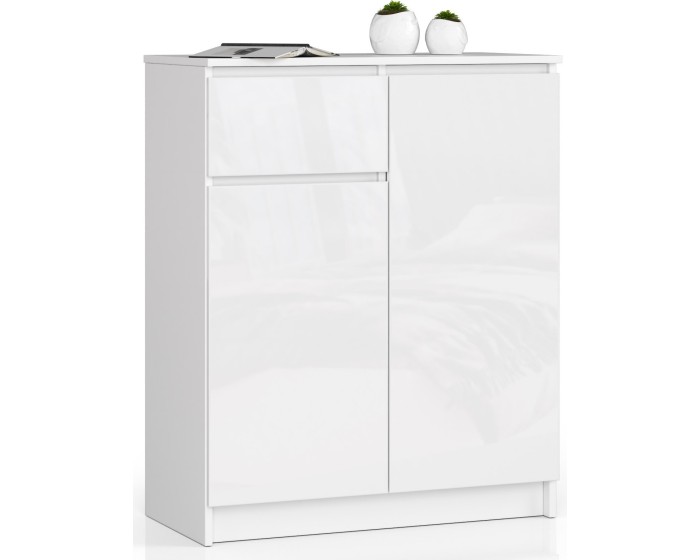 Komoda Kiara 80 cm 2 skříňky a 1 šuplík bílá lesk