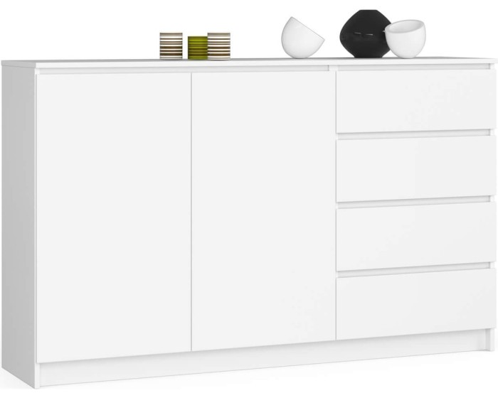 Komoda K013 160 cm bílá - 2 skříňky a 4 šuplíky