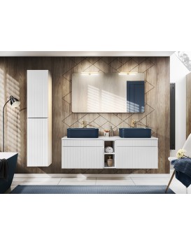 Koupelnová sestava Iconic s deskou, umyvadly, zrcadlem a skříňkami 140 cm bílá