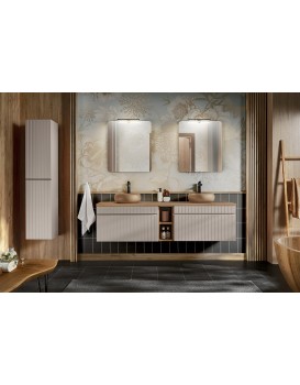 Koupelnová sestava Iconic s deskou, umyvadly, zrcadly a skříňkami 180 cm kašmírová/dub coast evoke