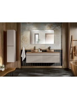 Koupelnová sestava Iconic s deskou, umyvadly, zrcadlem a skříňkami 160 cm kašmírová/dub coast evoke